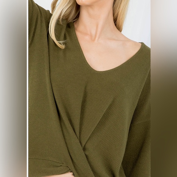 Front twist soft sweater in olive green - Picture 8 of 10